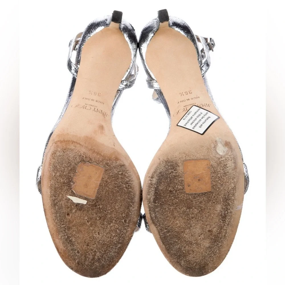 Jimmy Choo Silver Textured Slingback Heels - Minny Sandals